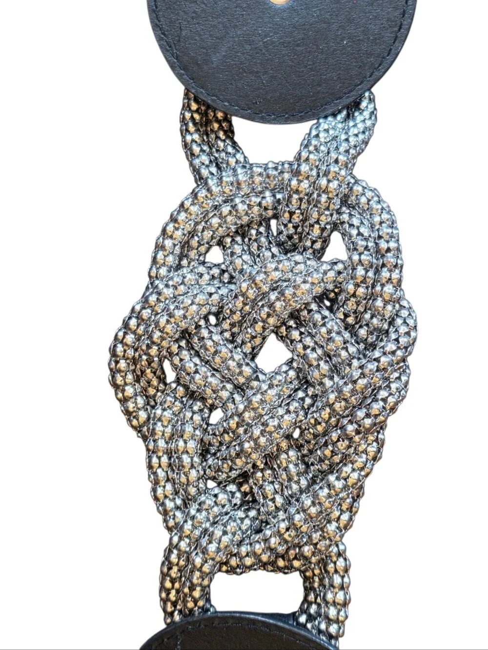 Vintage Black Stretch Belt With Silver Toned Twisted Metallic Knot Size Small